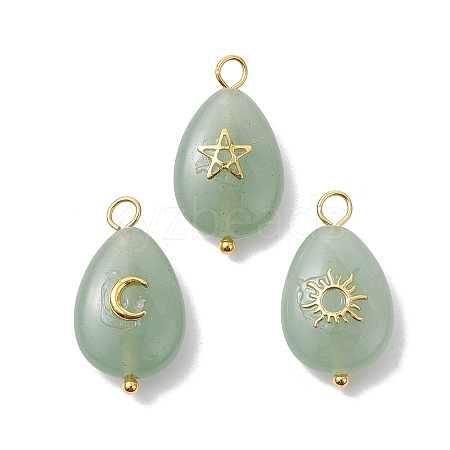 3Pcs 3 Styles Natural Green Aventurine Pendant PALLOY-JF02576-01-1