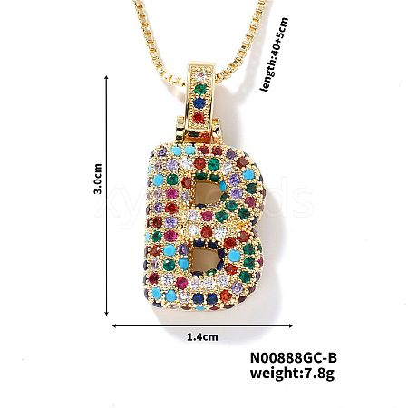 Brass Pave Colorful Cubic Zirconia Letter Pendant Box Chain Necklaces NU0575-2-1