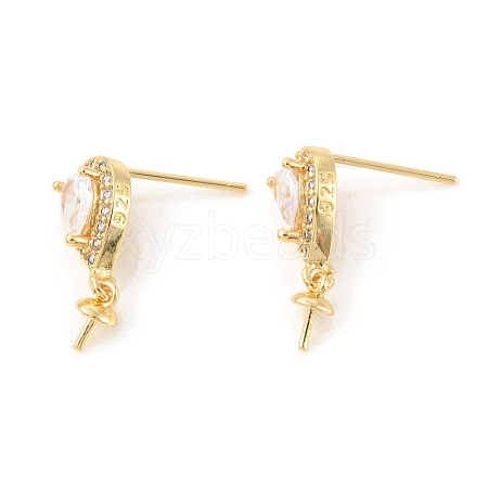 Rack Plating Brass Micro Pave Cubic Zirconia Stud Earring Finding KK-C021-13G-1