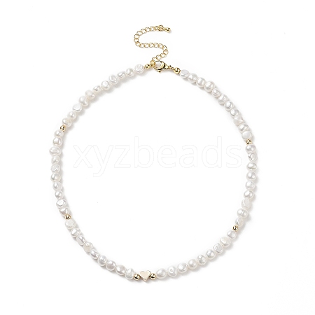 Natural Pearl & Brass Heart Beaded Necklace for Women NJEW-JN04106-01-1