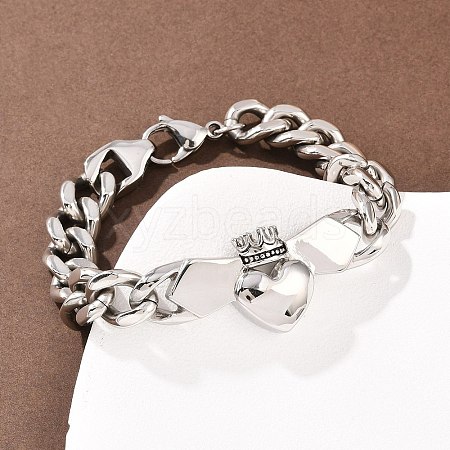 Crown Heart 304 Stainless Steel Links BJEW-D379-18P-1
