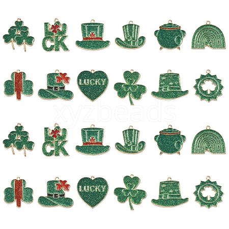 24Pcs 12 Styles Saint Patrick's Day Glitter Alloy Enamel Pendants ENAM-CJ0005-62-1