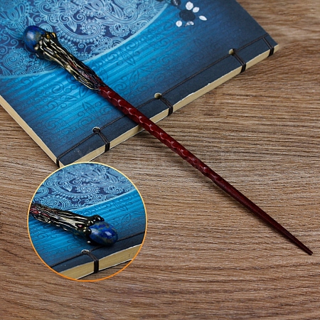 Natural Lapis Lazuli Magic Wand with Wooden Findings PW-WG44227-10-1