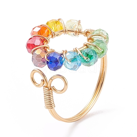 Colorful Glass Braided Ring Open Cuff Ring RJEW-TA00035-1