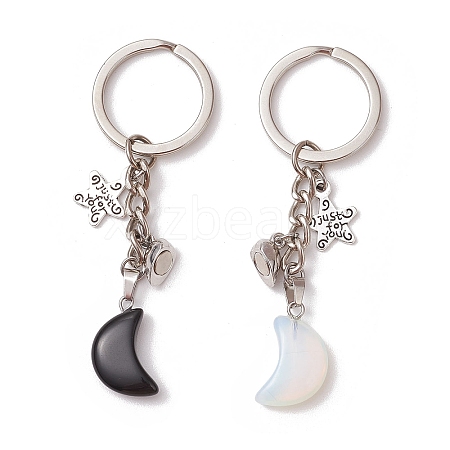 2Pcs Valentine's Day Alloy Natural Obsidian and Opalite Keychains KEYC-JKC01173-1