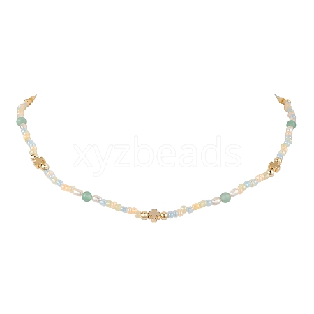 Clover Ceylon Glass Seed Beads Beaded Necklaces NJEW-JN04941-1