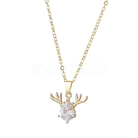 Christmas Deer Head Glass Pendant Necklaces NJEW-TA00142-1