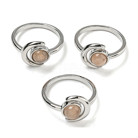 Natural Sunstone Adjustable Rings RJEW-K269-09P-02-1