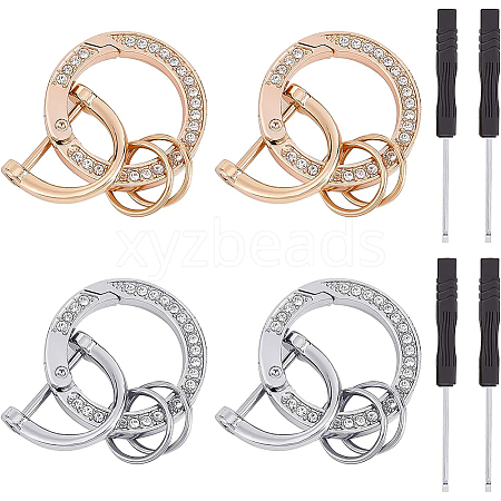 BENECREAT 2 Sets 2 Colors  Zinc Alloy Crystal Rhinestone Spring Gate Rings ALRI-BC0001-02-1