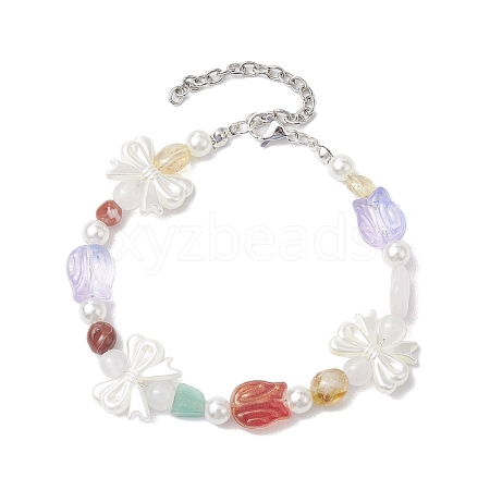 Natural Gemstone & Plastic Pearl Beaded Bracelets BJEW-JB10362-1