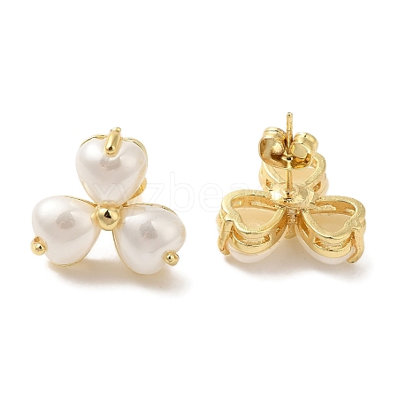 Clover ABS Imitation Pearl Studs Earrings EJEW-K289-05G-1