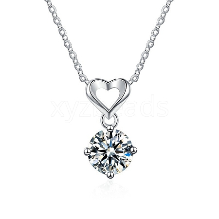 Anti-Tarnish Rhodium Plated 925 Sterling Silver Pave Crystal Moissanite Rhinestone Heart with Rhombus Charms STER-U003-08P-1