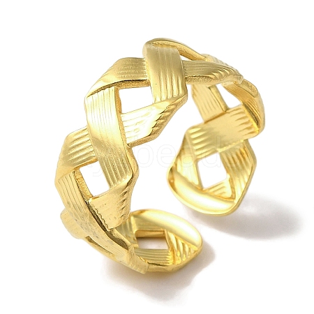 Vacuum Plating 201 Stainless Steel Criss Cross Open Cuff Rings for Women RJEW-C092-17G-1