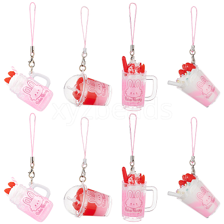 Olycraft 8Pcs 4 Style PVC Plastic Strawberry Ice Cream Cup Pendant Decorations HJEW-OC0001-08-1