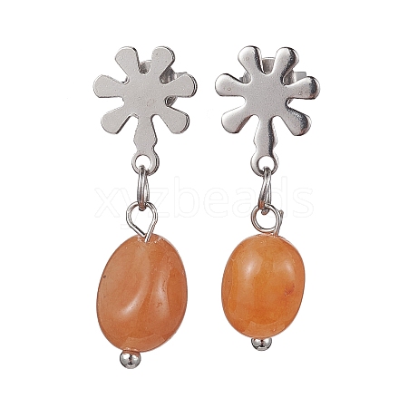 Natural Red Aventurine Twist Oval Dangle Stud Earrings EJEW-JE05664-01-1