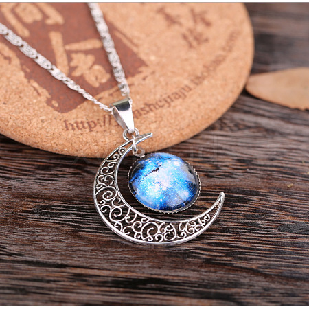 Alloy Glass Moon Syb Pendant Lumachina Chain Necklaces for Women WGDF061-05-1