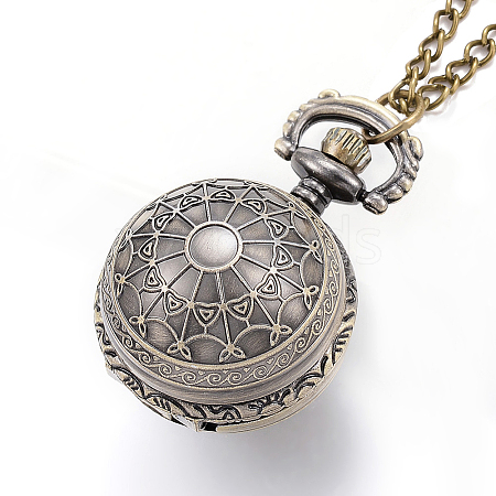 Carved Alloy Flat Round Pendant Necklace Quartz Pocket Watches WACH-P006-06-1