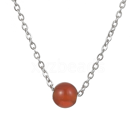 Natural Carnelian Round Bead Pendant Necklaces NJEW-JN04551-05-1