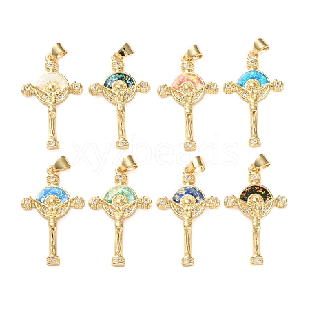 Brass Micro Pave Clear Cubic Zirconia Pendants KK-S048-01G-1