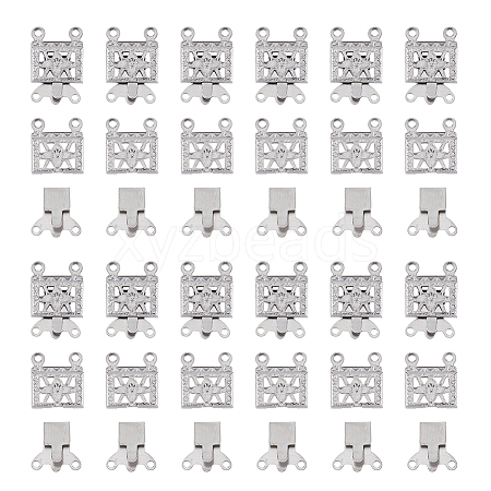 100 Sets 2-Strands 4-Holes 304 Stainless Steel Box Clasps STAS-DC0012-94-1