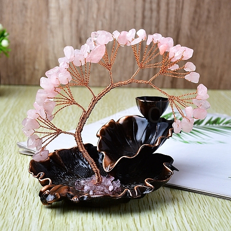 Natural Rose Quartz Chips Tree of Life Decorations PW-WGAFFC2-05-1