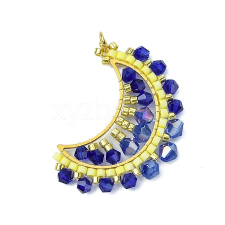 Glass Seed Beaded Moon Pendants PALLOY-MZ00512-01-1