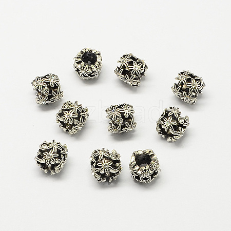 Hollow Flower Alloy Rhinestone Large Hole European Beads MPDL-R036-24D-1