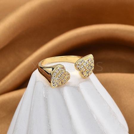 Rack Plating Brass Micro Pave Clear Cubic Zirconia Cuff Finger Rings for Women RJEW-M028-38G-1