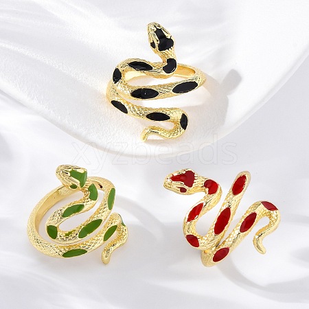 Brass Enamel Cuff Rings for Women RJEW-U043-17G-1