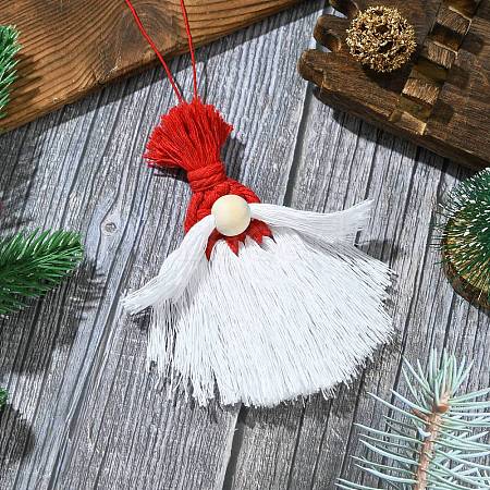 Handmade Macrame Cotton Santa Claus Pendant Decoration HJEW-JM02710-1