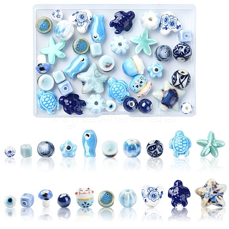 40Pcs 20 Styles Handmade Pearlized Porcelain Beads PORC-YW0001-13-1