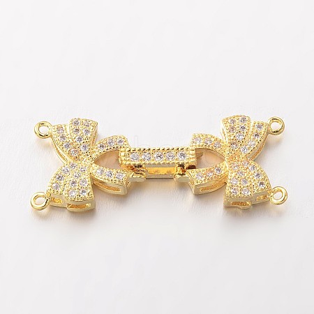 Bowknot Brass Micro Pave Cubic Zirconia Fold Over Clasps ZIRC-I014-67G-FF-1