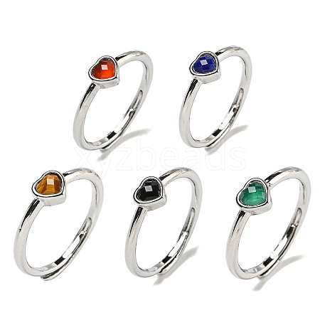 Heart Natural Mixed Stone Adjustable Rings RJEW-Q818-02P-1