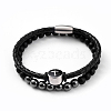 Unisex Leather Cord Bracelet and Stretch Bracelet Jewelry Sets BJEW-JB04786-03-1