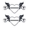 304 Stainless Steel Black Enamel Heart with Wings Nipple Rings WG099DC-01-1