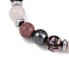 Non-Magnetic Synthetic Hematite & Natural Rhodonite & Natural Rose Quartz Round Beaded Braided Bracelets for Men Women BJEW-JB11185-01-3