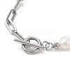 Natural Baroque Pearl Beaded Bracelet with 304 Stainless Steel Paperclip Chains for Women BJEW-JB08970-5