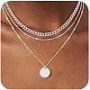 3Pcs Brass Disc Pendant 3 Layer Necklaces for Women FS-WG7502D-05-1