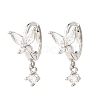 Butterfly Platinum Brass Dangle Hoop Earrings EJEW-L270-11P-01-1