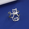 Non-Tarnish 304 Stainless Steel Hollow Cat Open Cuff Ring RJEW-F149-02P-5