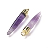 Natural Amethyst Brass Pointed Pendants G-B025-02LG-03-3