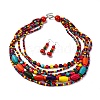 Handmade Wood Beads Multi-Layer Necklaces & Dangle Earrings Set SJEW-A001-01B-2