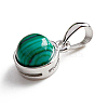 Rhodium Plated 925 Sterling Silver Pave Natural Malachite Half Round Charms G-NH0001-12J-2