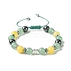 Natural Green Aventurine & Topaz Jade & Brass Heart Braided Bead Bracelet BJEW-JB09703-02-1