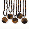 Natural Tiger Eye 4.5mm Round Beaded Flower Pendant Necklaces NJEW-T016-04I-2