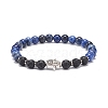 5Pcs 5 Style Natural Lava Rock & Sodalite Stretch Bracelets Set with Alloy Hamsa Hand Beaded BJEW-JB08737-8