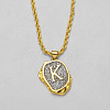 Brass Crystal Rhinestone Oval with Letter Pendant Necklaces FS-WG7CB6D-09-1