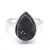 Electroplate Natural Druzy Quartz Crystal Finger Rings RJEW-I055-01P-RS-2