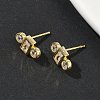 Rectangle with Flat Round Brass Micro Pave Clear Cubic Zirconia Stud Earrings EJEW-G452-12G-2