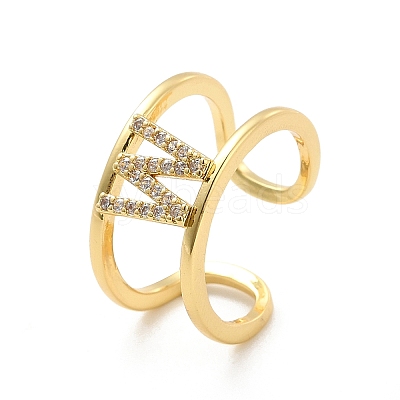 Clear Cubic Zirconia Initial Letter Open Cuff Ring RJEW-A012-01G-W-1